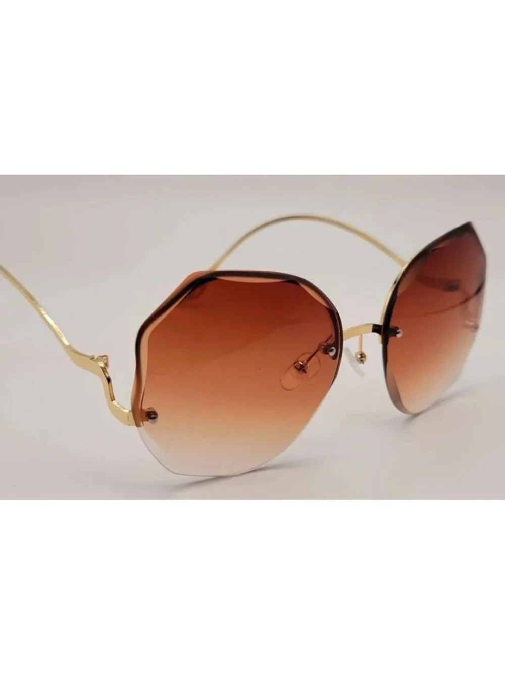 Brown Gradient Oversized Octagonal Sunglasses With Gold Frame